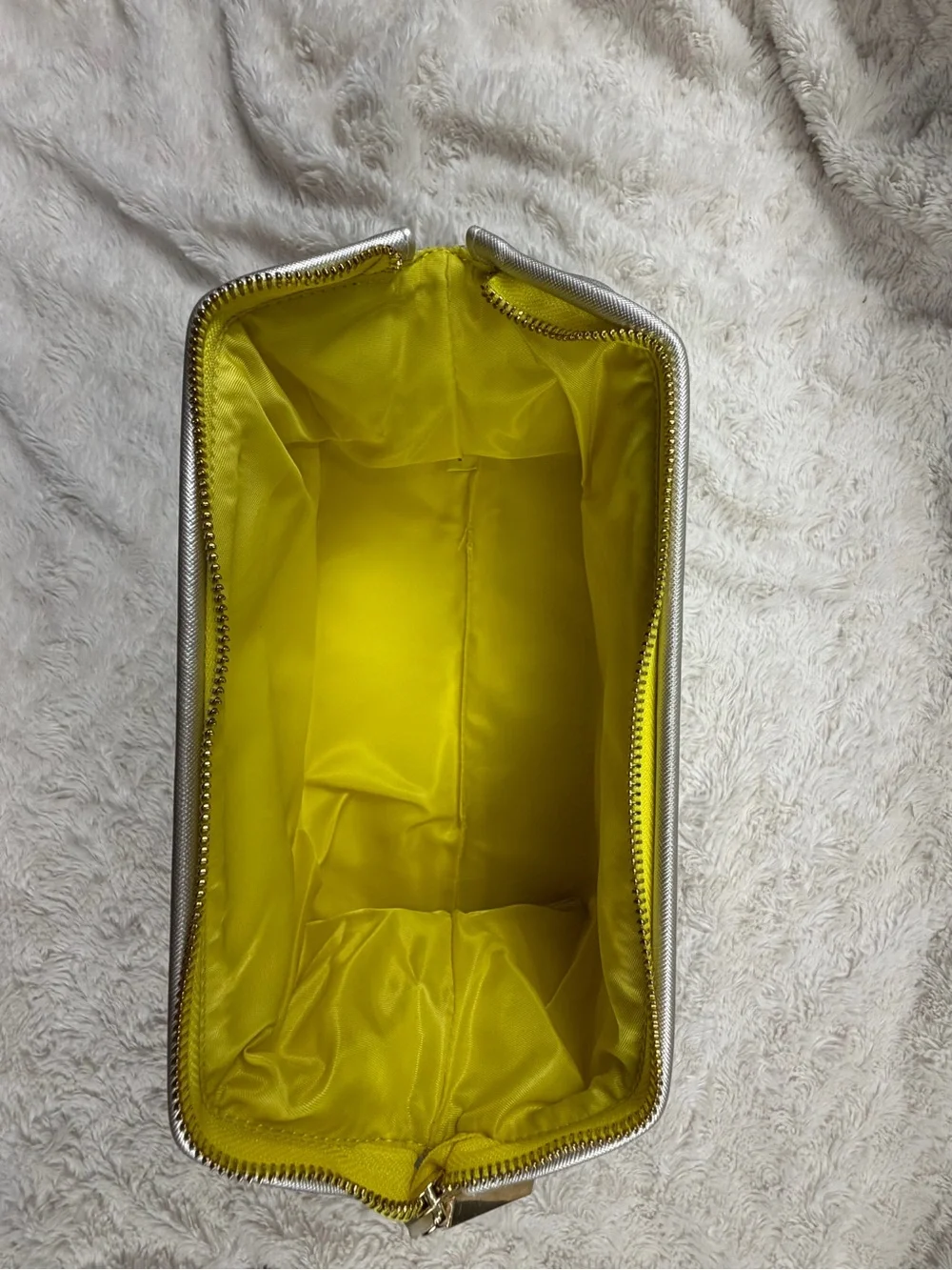Kendra Scott Metallic Silver Cosmetic Wristlet with Yellow Tab Accent